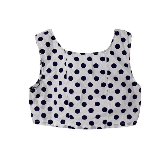 Urban Outfitters Crop Top Tank Polka Dot White Navy Blue Sleeveless Size M Retro - Picture 1 of 7
